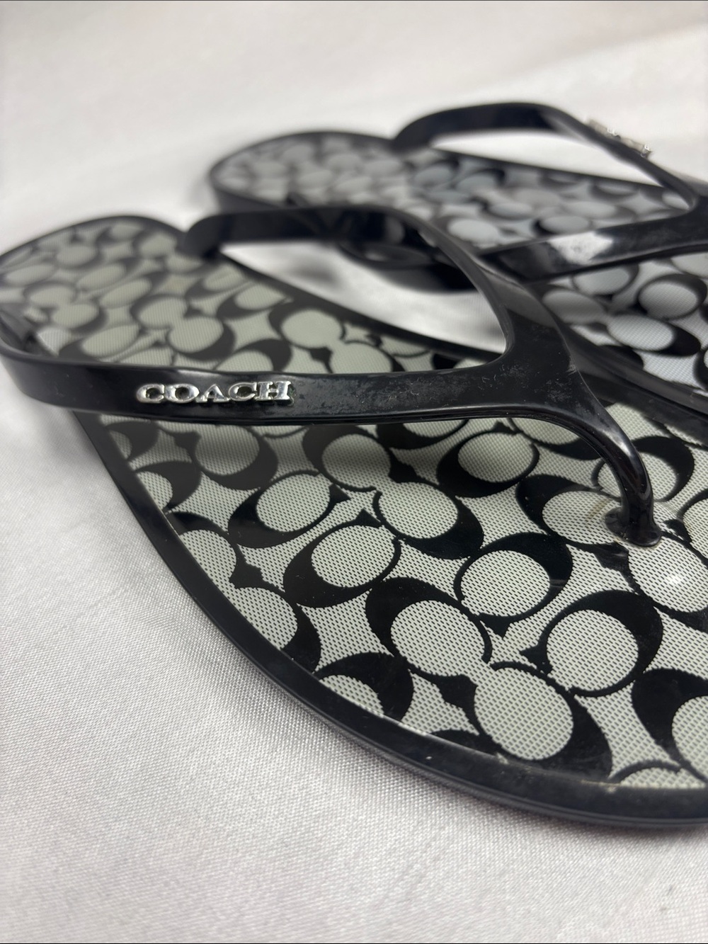 Coach Black Signature Logo Jelly Flip Sandals